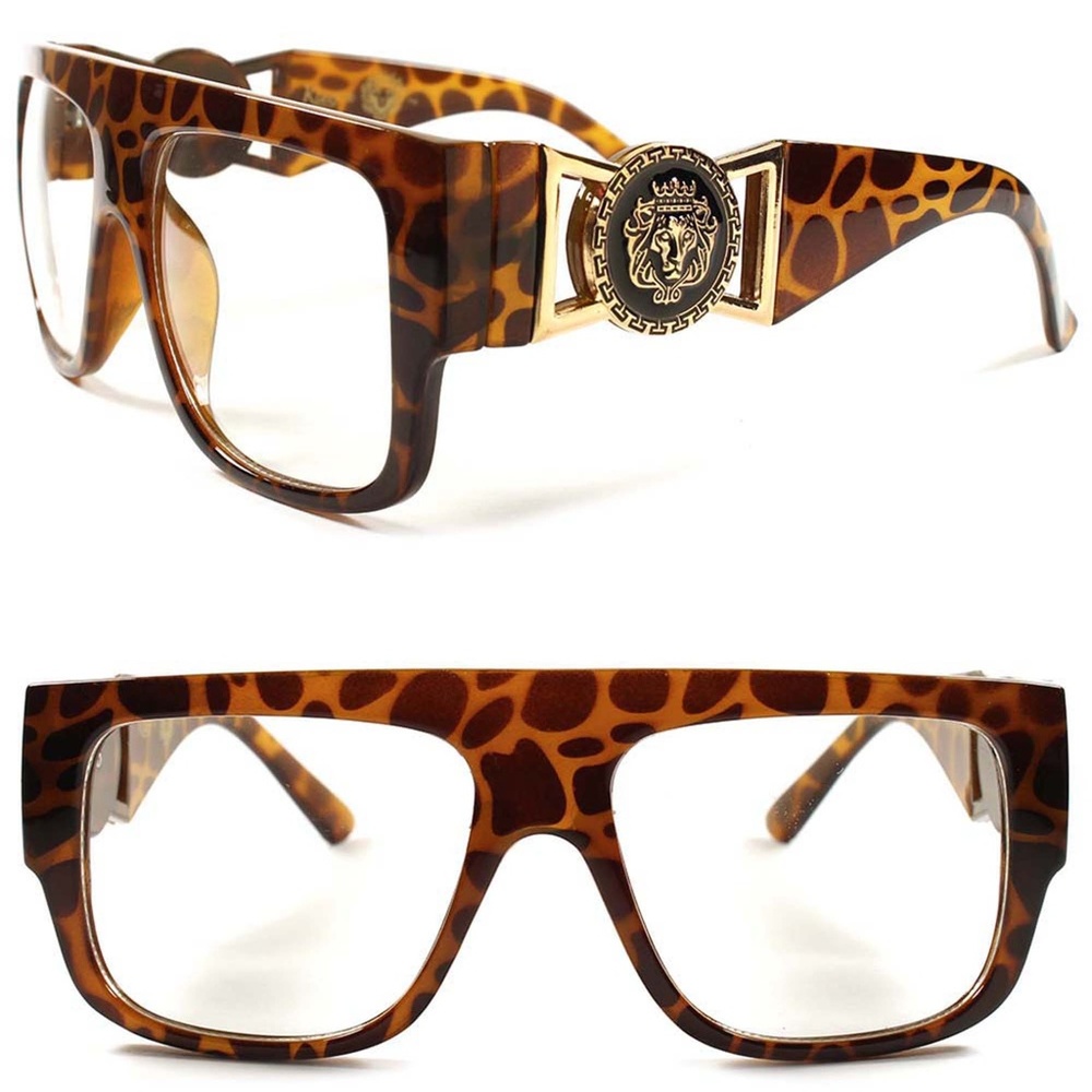 Hip Hop Party Clear Lens Eye Square Glasses Brown